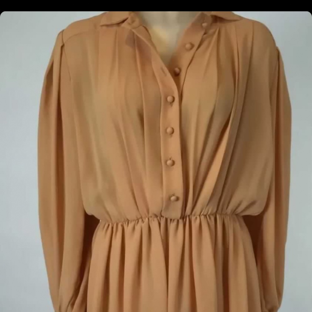 Apricot colored vintage midi dress. Semi sheer. Perfect condition